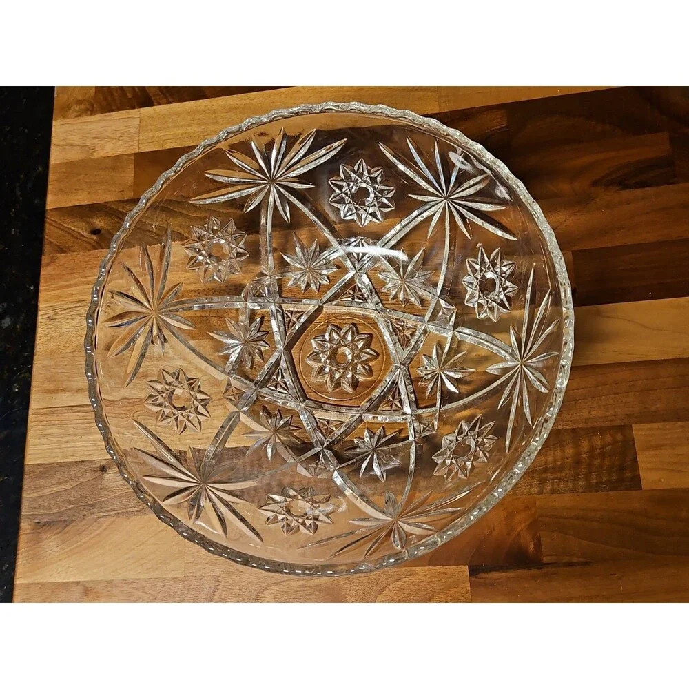 Vintage EAPC Anchor Hocking Star Burst Pressed Glass Bowl 10.75